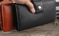 Genuine Leather Mens Cool Long Leather Wallet Cards Clutch Wristlet Wallet for Men - imessengerbags