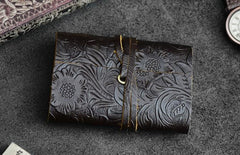 Handmade Leather Floral Mens Cool Short Wallet Card Holder Small Card Slim Wallets for Men - imessengerbags