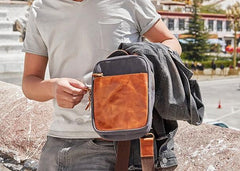Cool Gray Canvas Leather Mens Sling Bag Chest Bag One Shoulder Pack for men - imessengerbags
