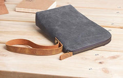 Cool Canvas Leather Mens Large Clutch Wallet Zipper Wristlet Bag Purse for Men