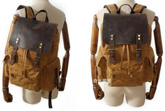 Khaki Waxed Canvas School Backpack College Backpack 