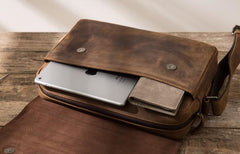 Cool Leather Coffee  Mens Messenger Bags Vintage Shoulder Bags  for Men