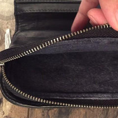 Genuine Leather Mens Cool billfold Long Leather Wallet Men Small Wallets Bifold for Men - imessengerbags