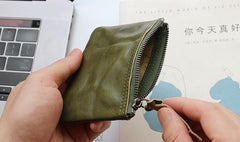 Leather Mens Zipper Front Pocket Wallet Small Wallet Card Wallet Change Wallet for Men