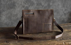 Genuine Leather Mens Cool Messenger Bag Clutch Wristlet Bag Work Bag Business Bag for men