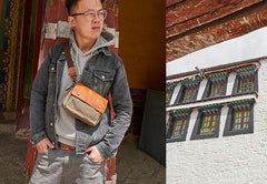 Canvas Leather Mens Belt Pouch Waist Bag Fanny Pack Small Side Bag for Men - imessengerbags