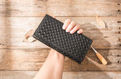 Cool Black Braided Leather Mens Long Wallet Long Wallet for Men - imessengerbags