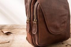 Coffee Leather Mens Sling Bag Sling Shoulder Bags Sling Backpacks for men - imessengerbags