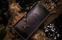 Handmade Leather Mens Tibetan Chain Biker Wallet Cool Leather Wallet Long Clutch Wallets for Men - imessengerbags