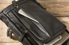 Leather Mens Black Sling Bag Sling Shoulder Bag Sling Backpack for men