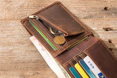Vintage Leather Mens Small Wallets Bifold Slim billfold Wallet for Men - imessengerbags