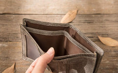 Gray Cool Leather Mens Small Wallet Bifold Vintage Slim billfold Wallet for Men - imessengerbags