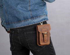Leather Mens Cigarette Case with Belt Loop Cell Phone Holster Belt Pouch for Men