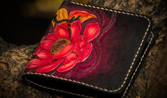 Handmade Leather Carp Tooled Mens billfold Wallet Cool Leather Wallet Slim Wallet for Men - imessengerbags