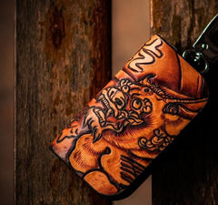 Handmade Leather Biker Mens Cool Car Key Wallet Coin Wallet Pouch Car KeyChain for Men - imessengerbags