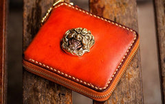 Handmade Leather Tibetan Tooled Mens billfold Wallet Cool Chain Wallet Biker Wallet for Men