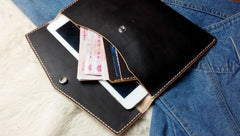 Handmade Leather Mens Large Clutch Wallet Wristlet Wallet iPad Case