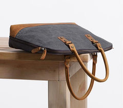 Mens Canvas Leather Briefcase Handbag Work Bag Business Bag for Men