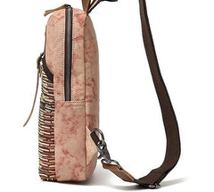 Rustic Canvas Leather Mens Sling Bag Chest Bag One Shoulder Pack for men - imessengerbags