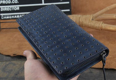 Genuine Leather Mens Cool Long Leather Wallet Zipper Clutch Wristlet Wallet for Men - imessengerbags