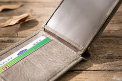 Cool Leather Mens Gray Small Wallet Bifold Vintage Slim billfold Wallet for Men - imessengerbags