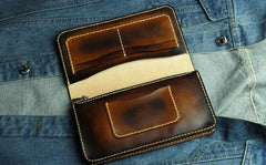 Coffee Vintage Leather Bifold Mens Large Long Wallet Leather Long Wallets for Men