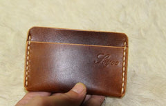 Handmade Leather Mens Slim Front Pocket Wallets Leather Card Wallet for Men - imessengerbags