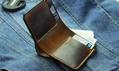 Vintage Coffee Leather Mens Slim Small Wallet Leather Bifold Wallets for Men - imessengerbags