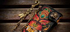 Handmade Leather Monster Mens Chain Biker Wallet Cool Leather Wallet Long Phone Wallets for Men