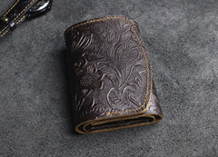 Handmade Leather Floral Mens Trifold Cool billfold Wallet Card Holder Small Card Slim Wallets for Men - imessengerbags
