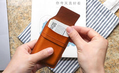 Badass Leather Mens Card Wallet Front Pocket Wallets Small Slim Wallet Change Wallet for Men - imessengerbags
