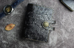 Handmade Leather Floral Mens Cool Short Wallet Card Holder Small Card Slim Wallets for Men