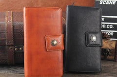 Genuine Leather Mens Cool Long Leather Wallet Cards Clutch Wristlet Wallet for Men - imessengerbags
