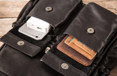 Cool Mens Leather Backpacks Black Travel Backpacks Laptop Backpack for men