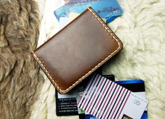 Brown Leather Mens Slim Front Pocket Bifold Small Wallets Card Wallet for Men - imessengerbags