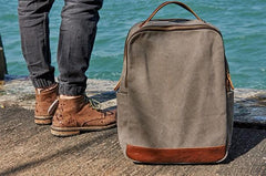 Cool Canvas Leather Mens Backpack Canvas Travel Bag Canvas School Bag for Men