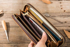 Cool Leather Mens Braided Long Zipper Clutch Wallet Long Wallet for Men - imessengerbags