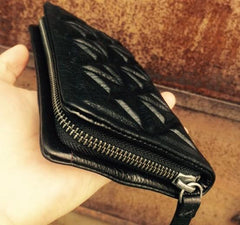 Genuine Leather Mens Cool Long Leather Wallet Zipper Clutch Wristlet Wallet for Men - imessengerbags