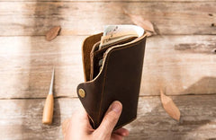 Vintage Slim long Wallets Leather Mens Coffee Wallet Long Wallet for Men - imessengerbags