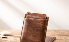 Cool Leather Mens Small Wallets Bifold Vintage billfold Wallets for Men - imessengerbags