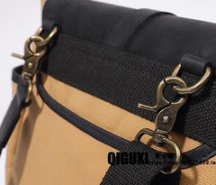 Mens Canvas Leather Saddle Side Bag Messenger Bag Canvas Shoulder Bag for Men