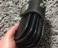 Handmade Leather Biker Wallet Mens Cool Short Chain Wallet Trucker Wallet with Chain