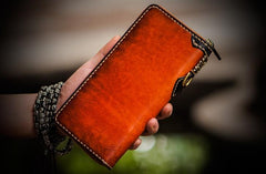 Handmade Leather Mens Chain Biker Wallet Cool Leather Wallet Long Clutch Wallets for Men - imessengerbags