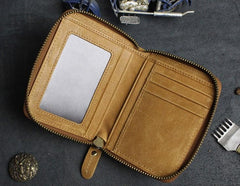 Handmade Leather Mens Cool Slim Leather Wallet Men Zipper billfold Wallets Bifold for Men - imessengerbags