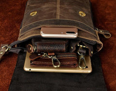 Mens Leather Small COURIER BAG Side Bag Waist Pouch Holster Belt Case Belt Pouch for Men - imessengerbags