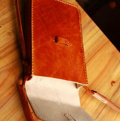 Handmade Vintage Leather Mens Small Messenger Bag Brown Cell Phone Shoulder Bag for Men - imessengerbags