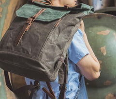 Cool Canvas Gray Travel Bag Mens Backpack Canvas Canvas School Bag for Men