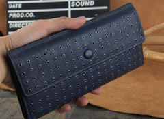 Genuine Leather Mens Cool Long Leather Wallet Zipper Clutch Wristlet Wallet for Men - imessengerbags