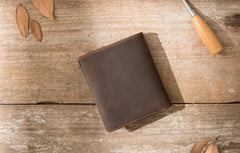 Coffee Cool Leather Mens Small Wallets Bifold Vintage Slim billfold Wallet for Men - imessengerbags