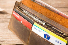 Vintage Slim long Wallets Leather Mens Tan Wallet Long Wallet for Men - imessengerbags